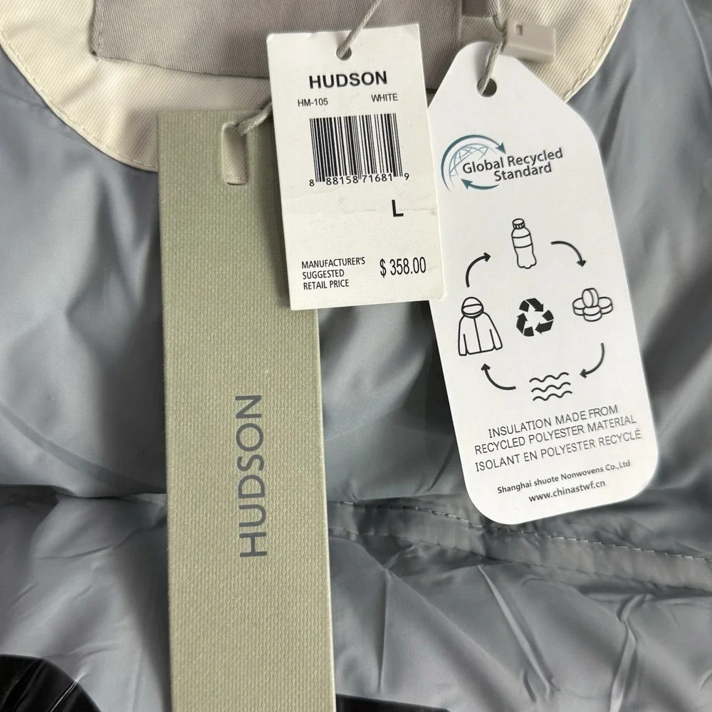 NWT HUDSON Jeans Twill Quilted Puffer Jacket Men's Sz‎ Large Off White/Black